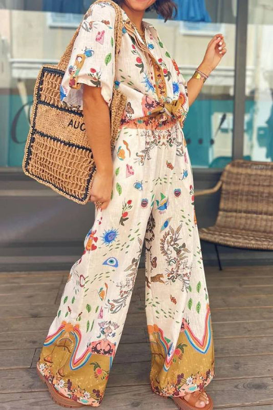 Fashion Printed Short Sleeve Shirt \u0026 Pants Two-piece Set