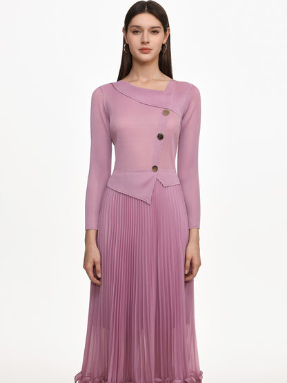 Imelda Flowy Long Sleeve Ruffle Pleated Knit Maxi Dress