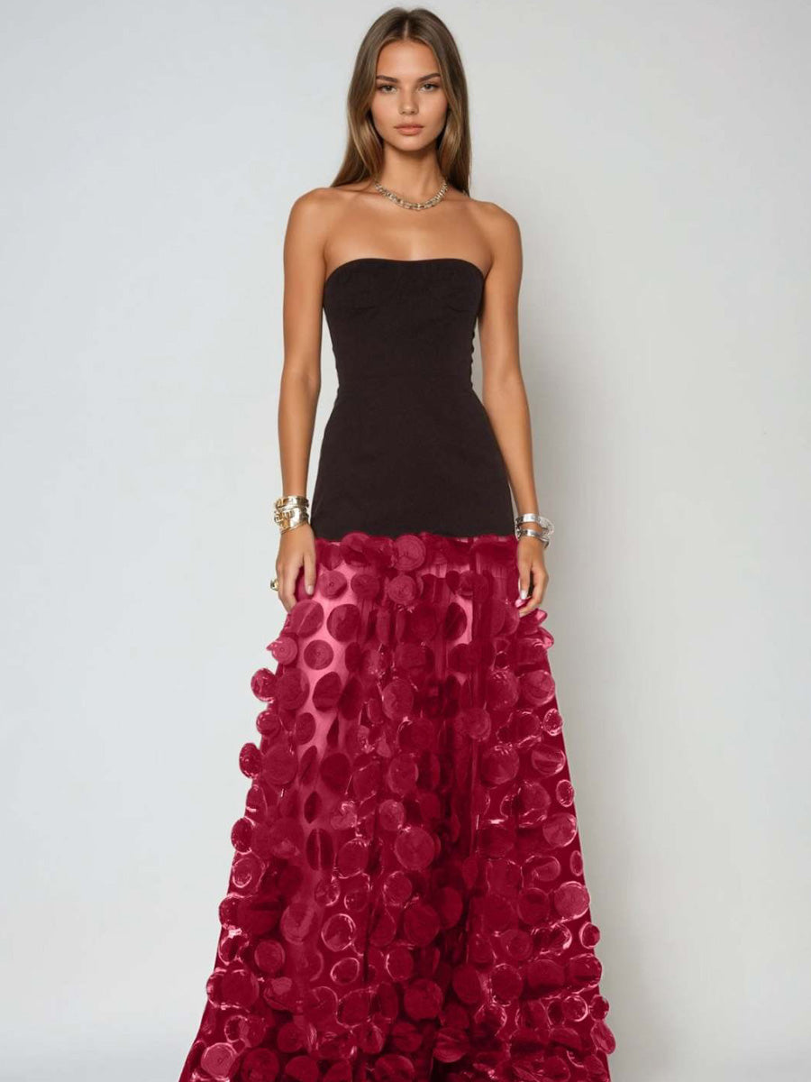 Autumn Dot Strapless Maxi Dress In Red