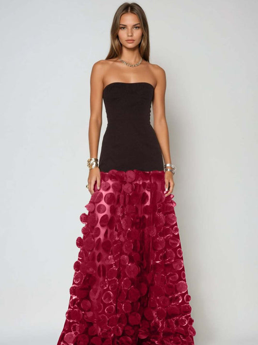 Autumn Dot Strapless Maxi Dress In Red
