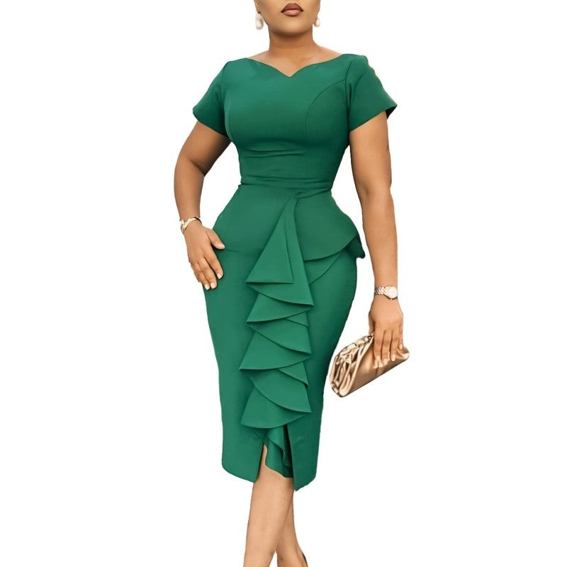 Plus Size African Print Floral Bodycon Dress V-Neck