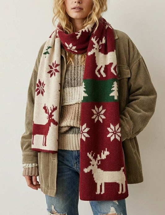 Winter Warm Shawl Christmas Theme Knit Scarf