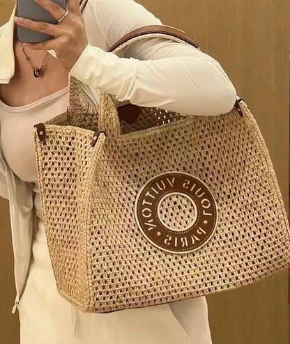LOUIS VUITTON  Raffia Calfskin By The Pool OnTheGo MM Natural 39x15x30cm