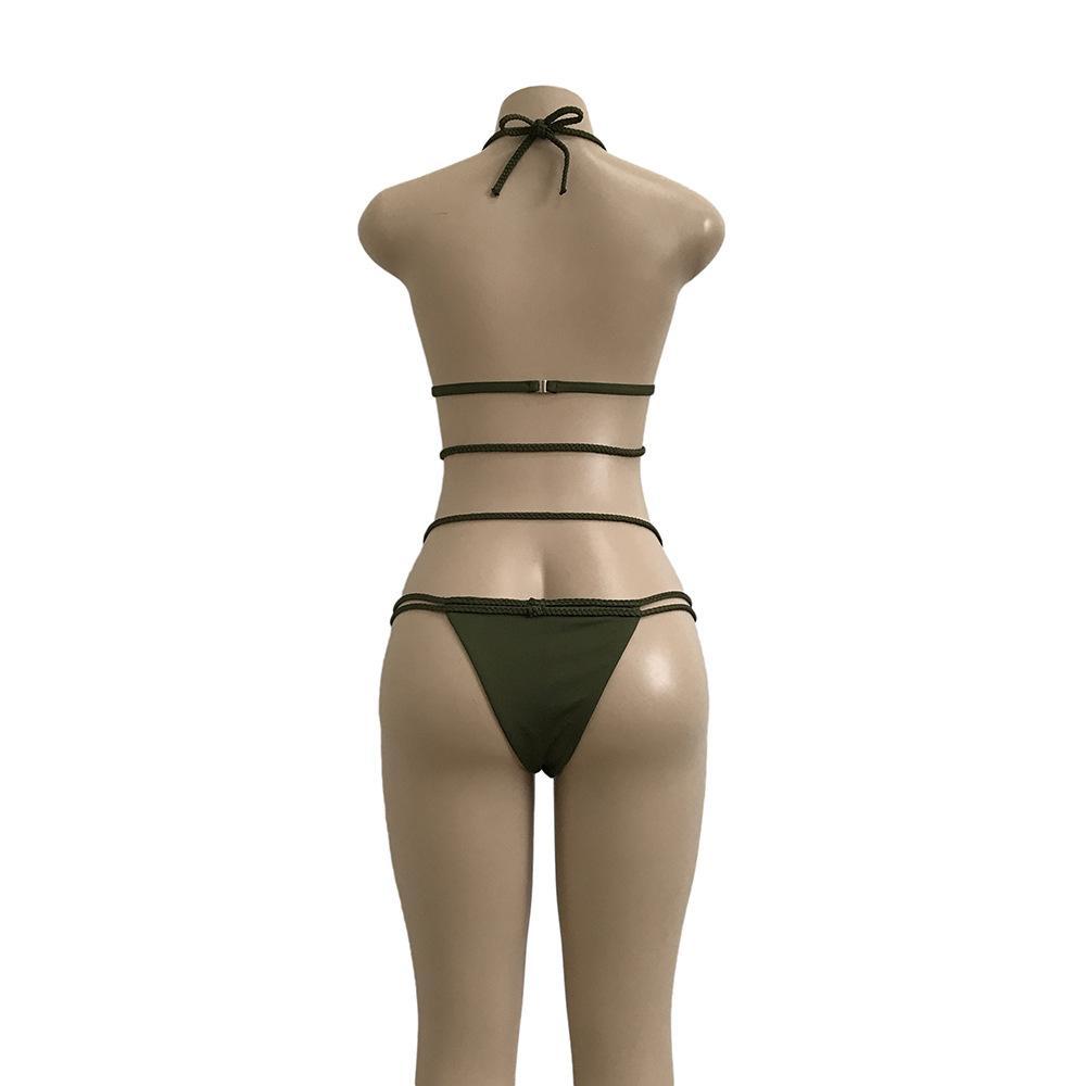 Strap Knit Button Back Bikini Swimsuit With 14 Colors