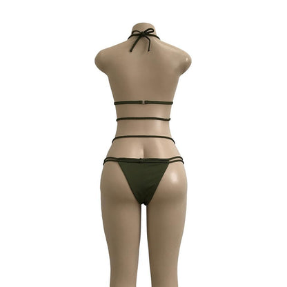 Strap Knit Button Back Bikini Swimsuit With 14 Colors