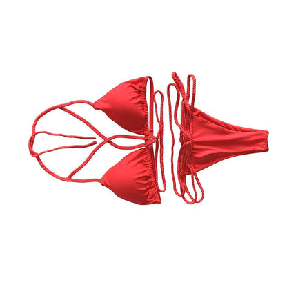 Strap Knit Button Back Bikini Swimsuit With 14 Colors