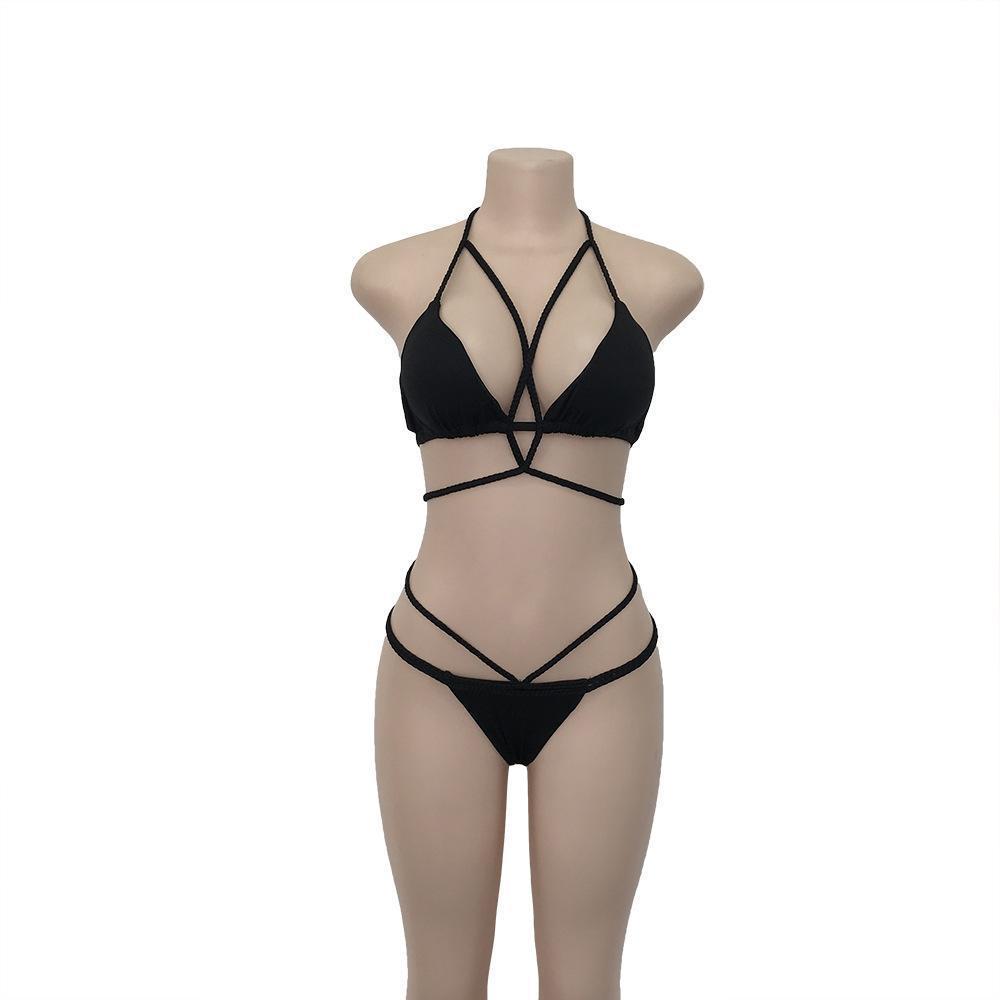 Strap Knit Button Back Bikini Swimsuit With 14 Colors