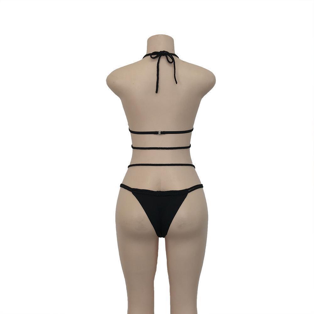Strap Knit Button Back Bikini Swimsuit With 14 Colors