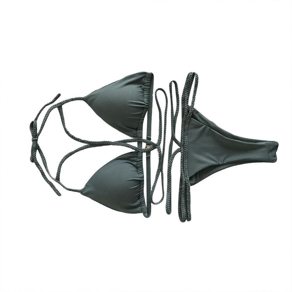 Strap Knit Button Back Bikini Swimsuit With 14 Colors