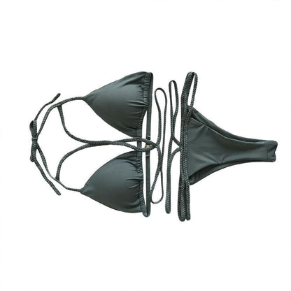 Strap Knit Button Back Bikini Swimsuit With 14 Colors
