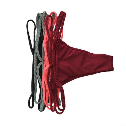 Strap Knit Button Back Bikini Swimsuit With 14 Colors