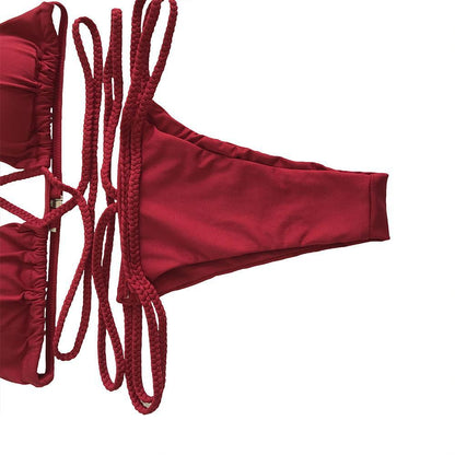 Strap Knit Button Back Bikini Swimsuit With 14 Colors