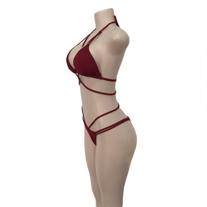 Strap Knit Button Back Bikini Swimsuit With 14 Colors
