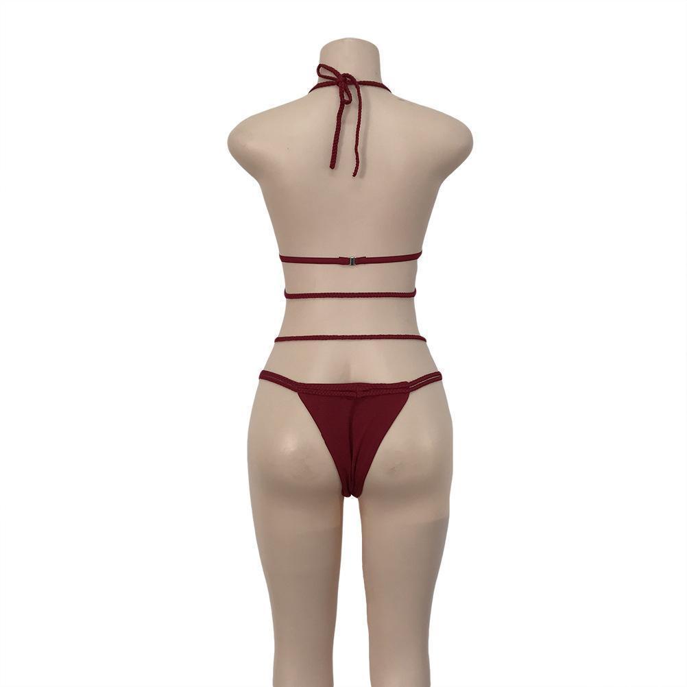 Strap Knit Button Back Bikini Swimsuit With 14 Colors