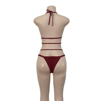 Strap Knit Button Back Bikini Swimsuit With 14 Colors