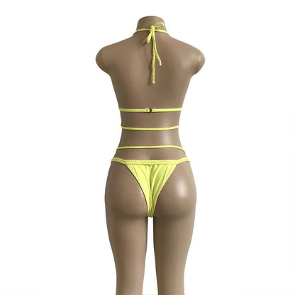Strap Knit Button Back Bikini Swimsuit With 14 Colors
