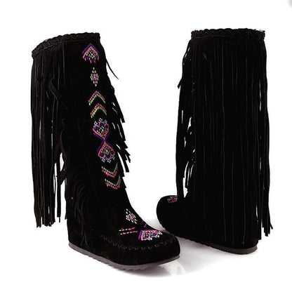 Spring And Autumn Women S Boots New Fashion Ethnic Fashion Casual Fringed Boots With Flat-Bottomed Boots