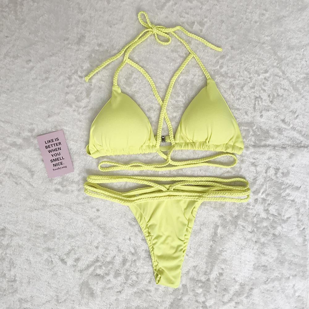 Strap Knit Button Back Bikini Swimsuit With 14 Colors