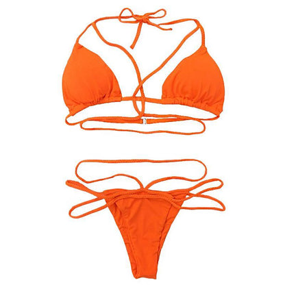 Strap Knit Button Back Bikini Swimsuit With 14 Colors