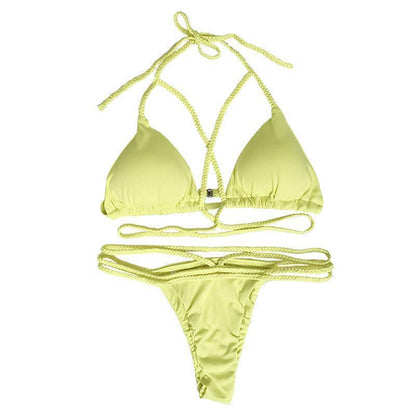 Strap Knit Button Back Bikini Swimsuit With 14 Colors