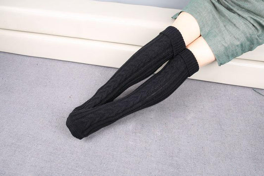 Wool Legs Leg Warp Knit Christmas Boots Over The Knee Diagonal 8 Pattern Twist Floor Socks