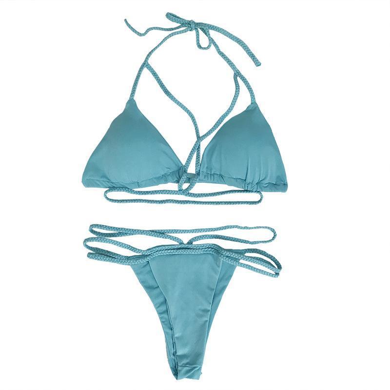 Strap Knit Button Back Bikini Swimsuit With 14 Colors