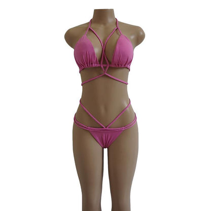 Strap Knit Button Back Bikini Swimsuit With 14 Colors