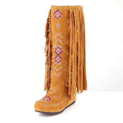Spring And Autumn Women S Boots New Fashion Ethnic Fashion Casual Fringed Boots With Flat-Bottomed Boots