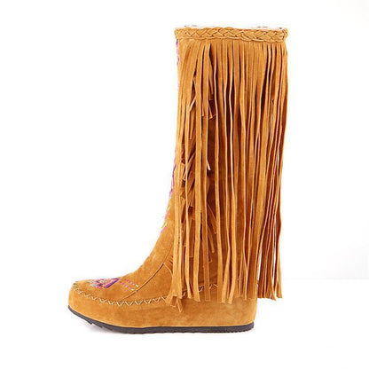 Spring And Autumn Women S Boots New Fashion Ethnic Fashion Casual Fringed Boots With Flat-Bottomed Boots