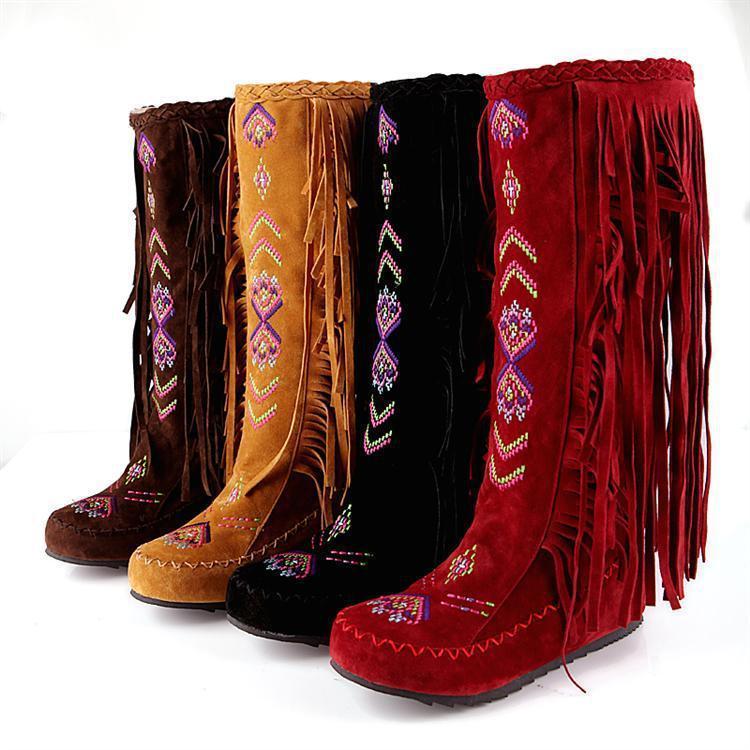 Spring And Autumn Women S Boots New Fashion Ethnic Fashion Casual Fringed Boots With Flat-Bottomed Boots