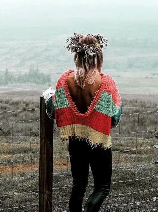 Colorful Knit Loose Long Sleeve Sweater