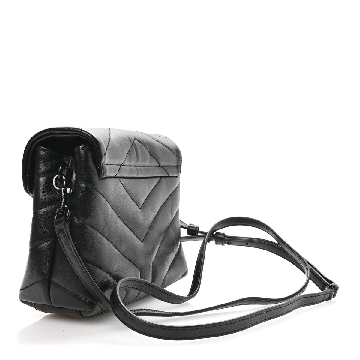 Calfskin Y Quilted Monogram Monochrome Toy Loulou Crossbody Bag Black