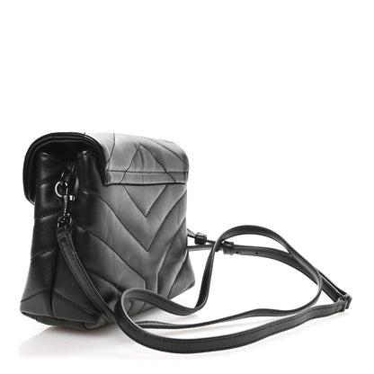 Calfskin Y Quilted Monogram Monochrome Toy Loulou Crossbody Bag Black