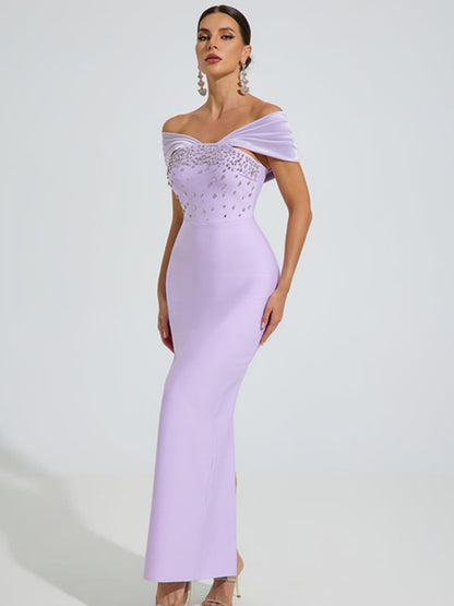 Madeline Off-Shoulder Crystal Maxi Dress
