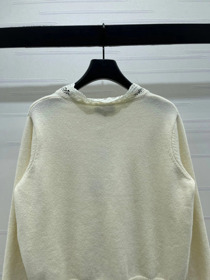 CC 26 Lace-Trimmed Knit Cardigan Cream Wool 340798