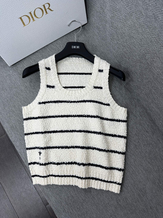 CD Marinière Twinset Striped Vest Black White Cotton Wool 345340