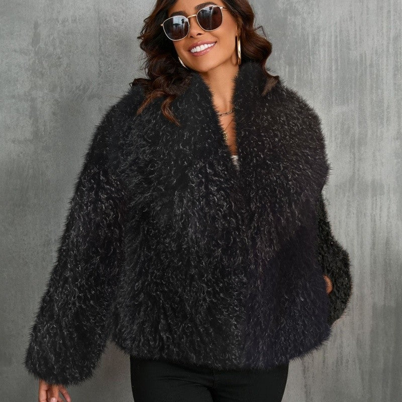 Faux Fur Coat Large Lapel Raglan Sleeve Winter Outerwear