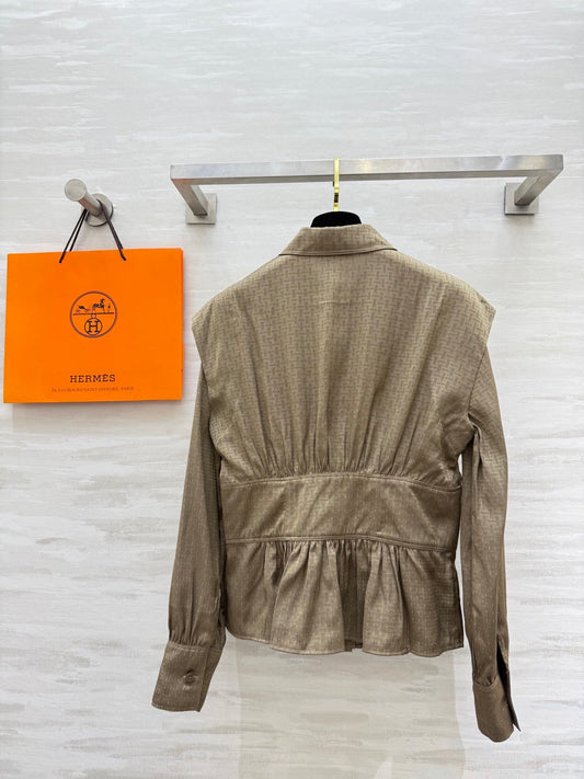 HM Jacquard Shirt with Slim Fit Taupe Silk Cotton 346526