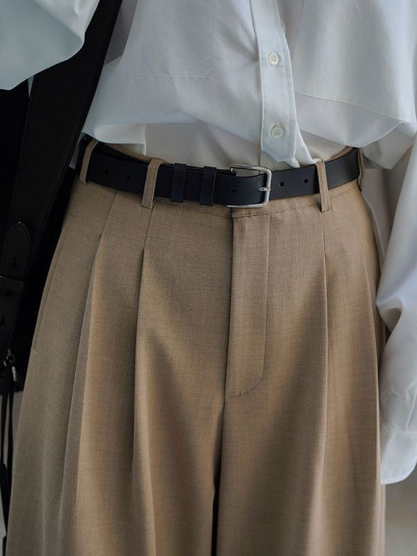 High Waisted Loose Pleated Solid Color Split-Joint Casual Pants Bottoms Trousers