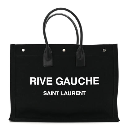 Linen Calfskin Rive Gauche Tote Black