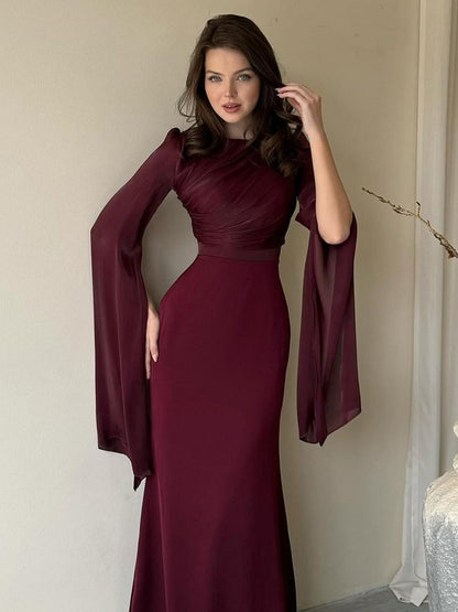 Alissa Long-Sleeve Ruched Mermaid Maxi Dress