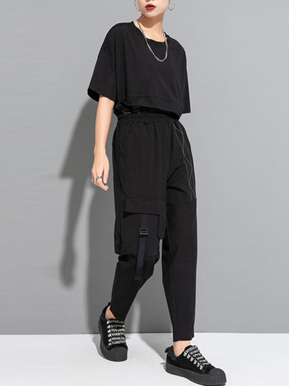 Harem Pants Ninth Pants Pockets Split-Joint Casual Pants Bottoms Ninth Pants