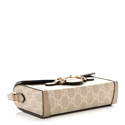 GG Supreme Monogram Textured Dollar Calfskin Mini Horsebit 1955 Shoulder Bag Beige Mystic White Oatmeal