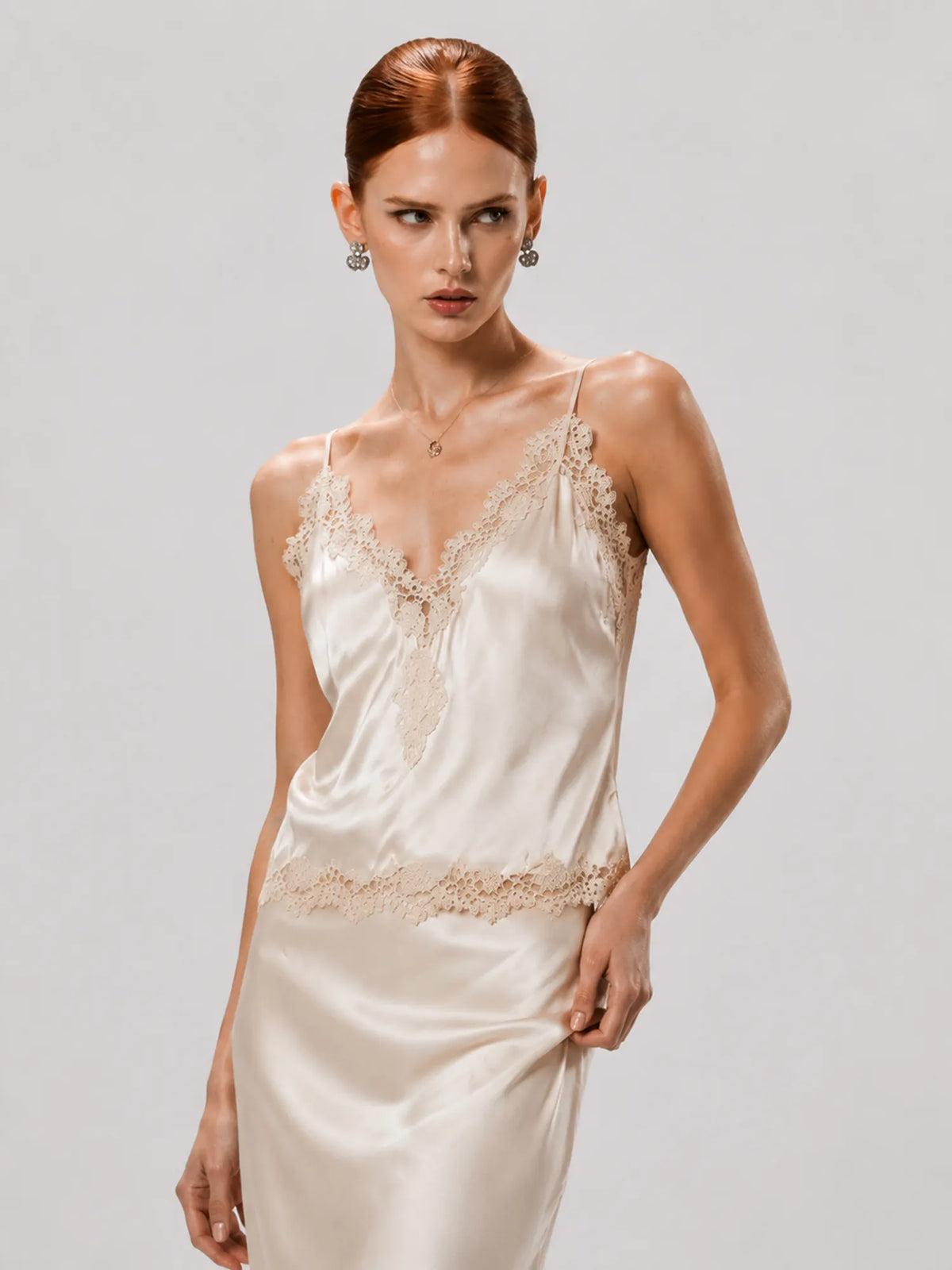 Emmeline Lace and Satin Panel Midi Set