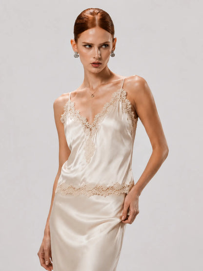 Emmeline Lace and Satin Panel Midi Set