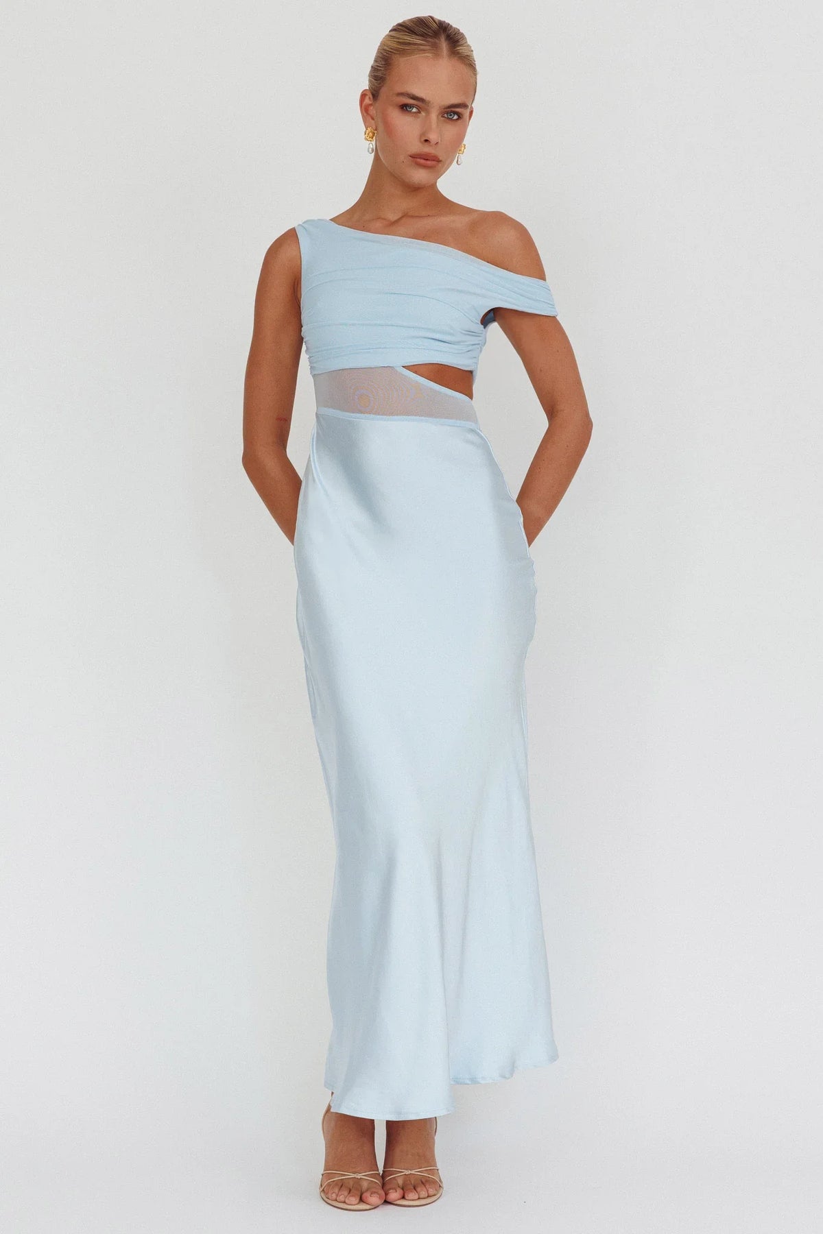 In Blooms Mesh Bodice Maxi Dress Blue