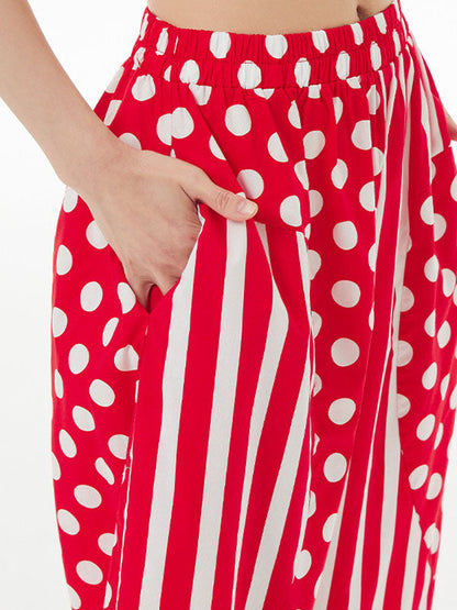 Cropped Loose Polka-Dot Split-Joint Striped Casual Pants Bottoms Cropped Trousers