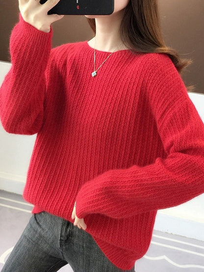 Simple Casual Loose 4 Colors Round-Neck Long Sleeves Sweater Top