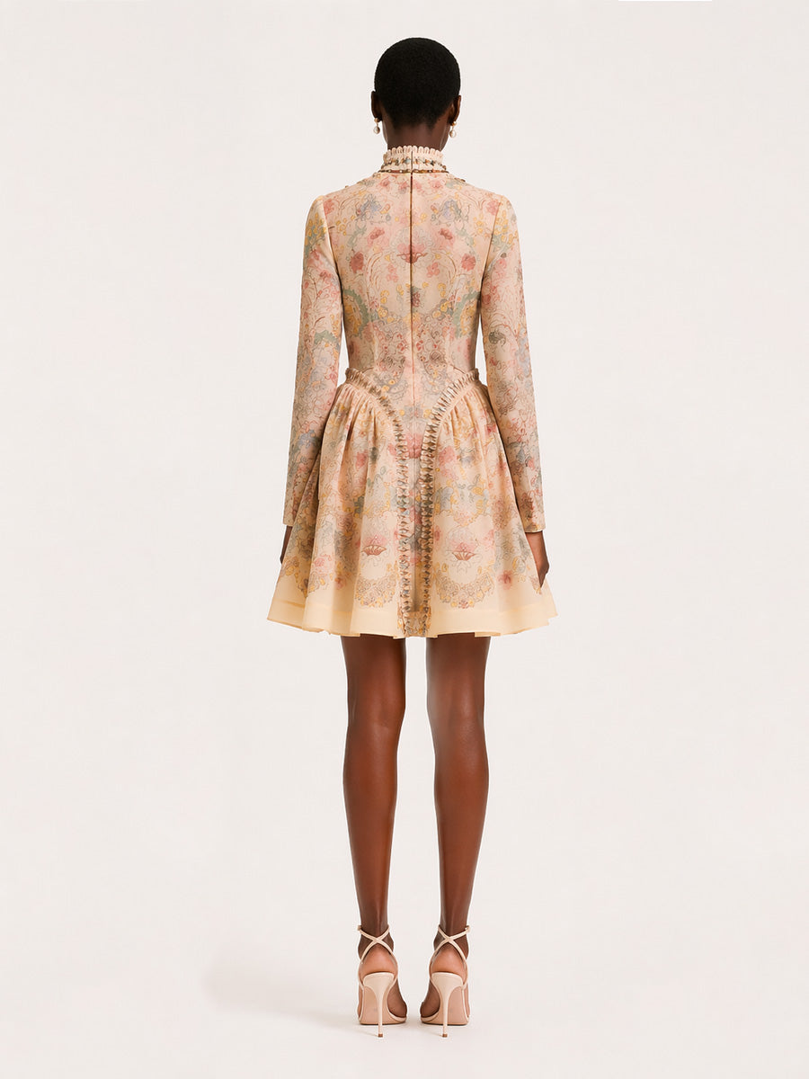 Ariana Elegant Long-Sleeve Printed Mini Dress