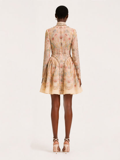 Ariana Elegant Long-Sleeve Printed Mini Dress